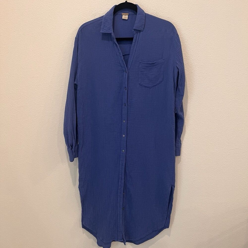 Magaschoni Dress Womens S Blue Shirt Button Up Collar Gauze Organic Missing Tie!